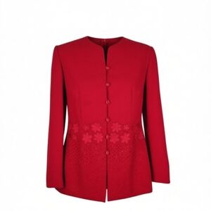 Emily Blazer Size 10 Beaded Embroidered Satin Button Loops Lined Christmas Red